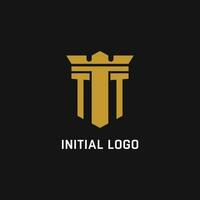 TT initial logo with shield and crown style vector