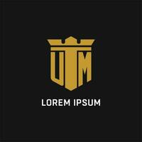 UM initial logo with shield and crown style vector