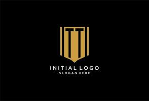 TT monogram logo with geometric shield icon design vector