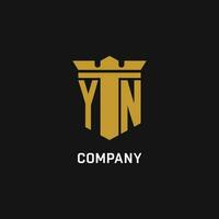 YN initial logo with shield and crown style vector