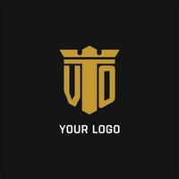VO initial logo with shield and crown style vector