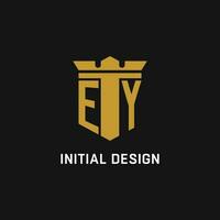 ey inicial logo con proteger y corona estilo vector