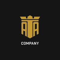 AA initial logo with shield and crown style vector