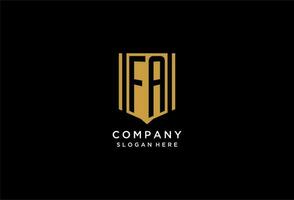 FA monogram logo with geometric shield icon design vector