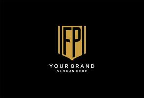 FP monogram logo with geometric shield icon design vector
