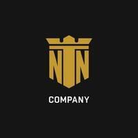 NN initial logo with shield and crown style vector