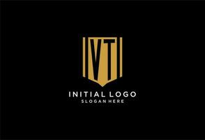 VT monogram logo with geometric shield icon design vector