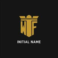 WF initial logo with shield and crown style vector