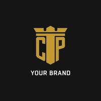 CP initial logo with shield and crown style vector