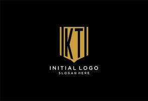 KT monogram logo with geometric shield icon design vector