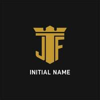 JF initial logo with shield and crown style vector