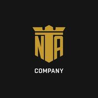 NA initial logo with shield and crown style vector
