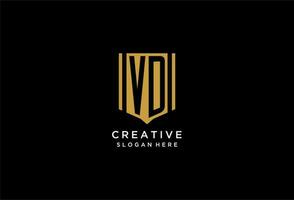 VD monogram logo with geometric shield icon design vector