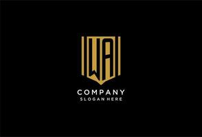 WA monogram logo with geometric shield icon design vector