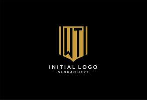 WT monogram logo with geometric shield icon design vector