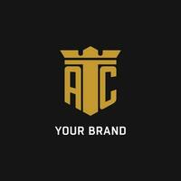 AC initial logo with shield and crown style vector