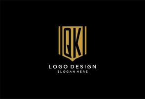 QK monogram logo with geometric shield icon design vector