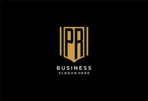 PR monogram logo with geometric shield icon design vector
