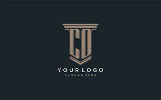 CO initial logo with pillar style, luxury law firm logo design ideas vector