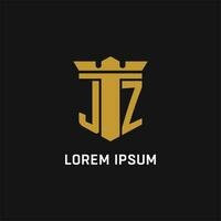 JZ initial logo with shield and crown style vector