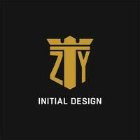 ZY initial logo with shield and crown style vector