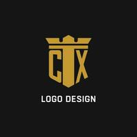 CX initial logo with shield and crown style vector