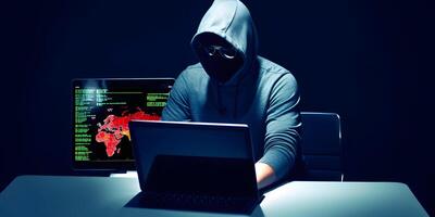 Hacker with hoodie. Concept of dark web, cybercrime, cyberattack. image photo