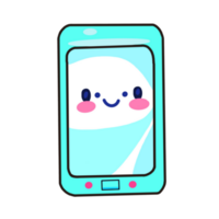 Watercolor and drawing for cute green happy smartphone. Digital painting of icon illustration. Social and technology concept. png