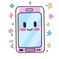 waterverf en tekening voor schattig roze gelukkig smartphone. digitaal schilderij van icoon illustratie. sociaal en technologie concept. png