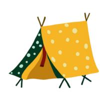 Watercolor and drawing vintage tent for camping and adventure in the forest. Digital painting of icon illustration. png