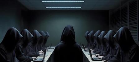 Hackers with hoodies. Hacker group, organization or association. photo