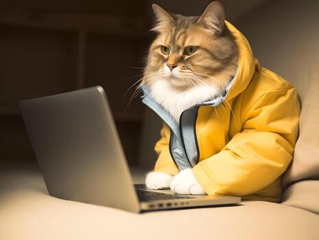 gato con sudadera. concepto de trabajo duro mascota. ai generado imagen foto