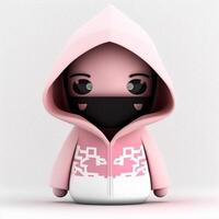 3D illustration of cute anonymous man with mask. Concept of hacker, ninja assassin, thief, wizard or money heist. Cybersecurity, Cybercrime, Cyberattack. photo
