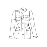 Hand drawn military style women's jacket, isolated vector illustration on doodle style