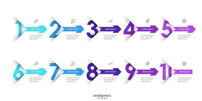 plantilla de diseño de etiquetas infográficas vectoriales con iconos y 10 opciones o pasos. se puede utilizar para diagramas de proceso, presentaciones, diseño de flujo de trabajo, banner, diagrama de flujo, gráfico de información. vector
