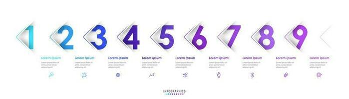 Vector Infographic label design template with icons and 9 options or steps. Can be used for process diagram, presentations, workflow layout, banner, flow chart, info graph.