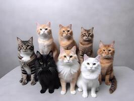 Different types and sizes of cats group. . photo