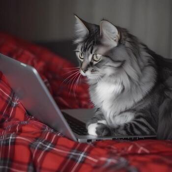 retrato de adorable mascota gato. concepto de trabajo duro mascota. ai generado imagen. foto