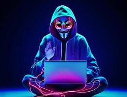 anónimo hacker con sudadera. concepto de hackear la seguridad cibernética, ciberdelincuencia, ataque cibernetico, etc. ai generado imagen foto