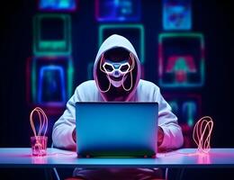 Anonymous hacker with hoodie. Concept of hacking cybersecurity, cybercrime, cyberattack, etc. image photo