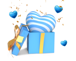 3D Rendering Blue Golden Open Gift With Blue White Heart png