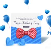 3d Renderização azul envelope, cumprimento cartão com azul corações e balões para do pai dia png