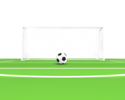 3d representación fútbol objetivo campo con fútbol pelota frente ver png