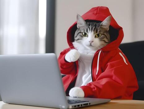 gato con sudadera. concepto de trabajo duro mascota. ai generado imagen foto