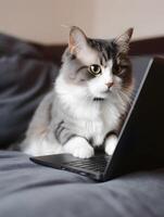 retrato de adorable mascota gato. concepto de trabajo duro mascota. ai generado imagen. foto