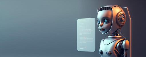 Talking cute robot with artificial intelligence. Concept of chatbot. image photo