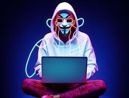 Anonymous hacker with hoodie. Concept of hacking cybersecurity, cybercrime, cyberattack, etc. image photo