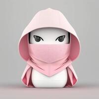 3D illustration of cute anonymous man with mask. Concept of hacker, ninja assassin, thief, wizard or money heist. Cybersecurity, Cybercrime, Cyberattack. photo