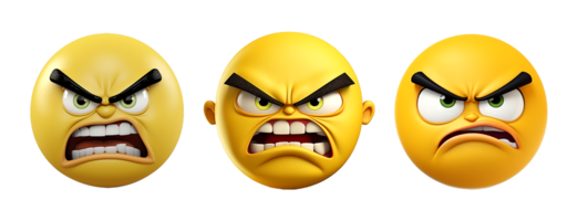 enojado cara expresión conjunto amarillo emoticon icono 3d. generativo ai png