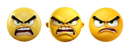 Bravo face expressão conjunto amarelo emoticon ícone 3d. generativo ai png